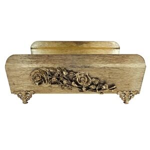 Vintage Gold Tone Gilt Style Tissue Box Holder Roses Hollywood Regency Decor